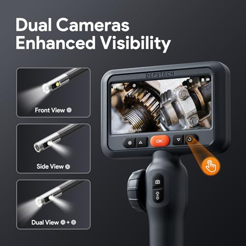 DEPSTECH Dual Lens Articulating Endoscope Camera with Lights,Two-Way Articulated Industrial Borescope, 4.5