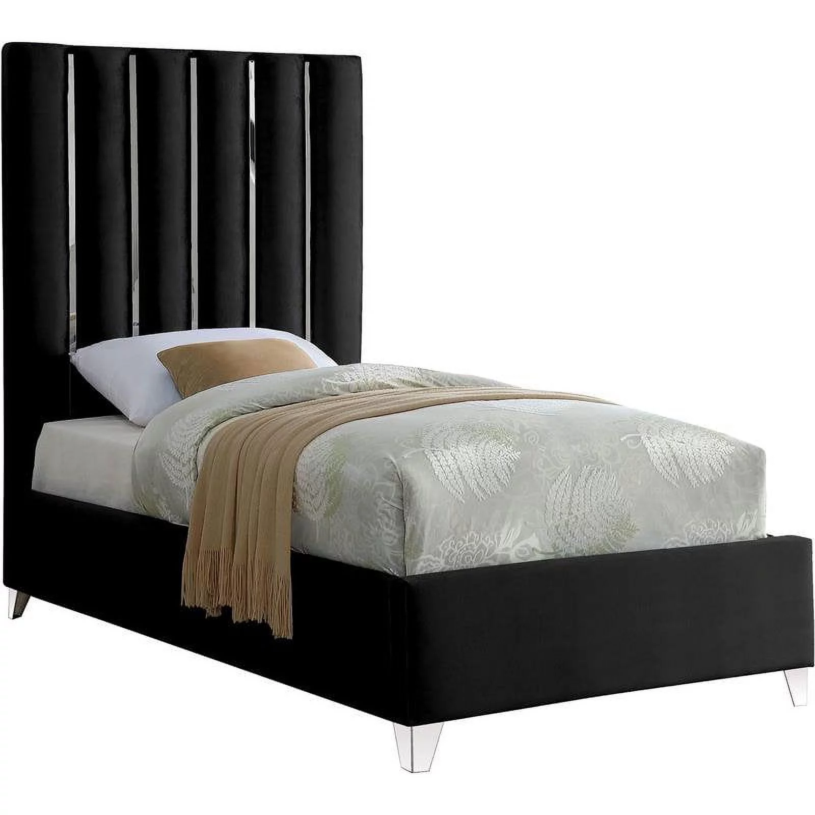 Meridian Furniture Enzo Solid Wood and Velvet Twin Bed in Black