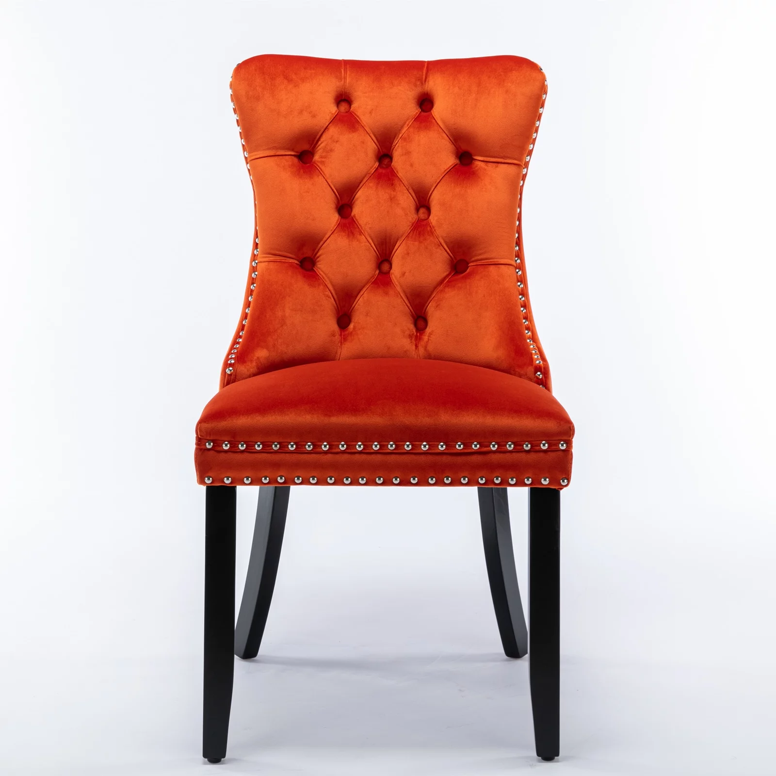 Nikki Collection Modern, High-end Tufted Solid Wood Contemporary Velvet Upholstered Dining Chair with Wood Legs Nailhead Trim 2-Pcs Set, Orange, SW2001OG