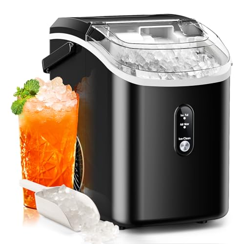 Nugget Ice Makers Countertop with Soft Chewable Pellet Ice, 7 Mins Ice Making, 35.5Lbs/24Hrs, Pebble Ice Maker Machine with Self-Cleaning/Ice Basket/Ice Scoop for Home/Office/Bar, Black