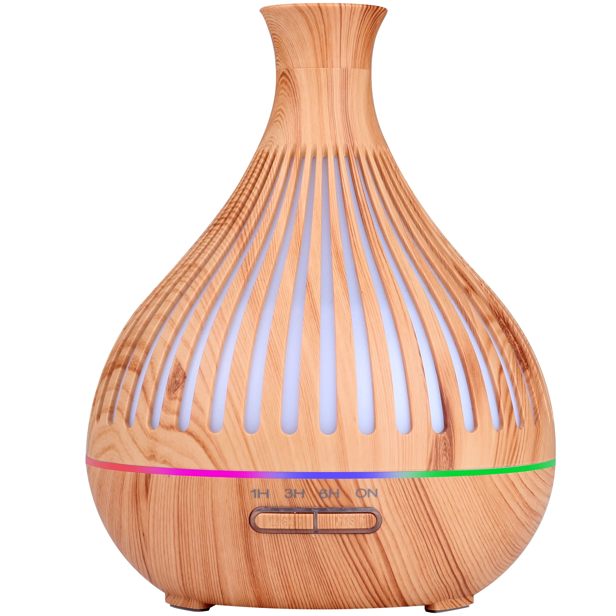 KAMIDA Essential Oil Diffuser 500ML, Ultrasonic Diffuser with Remote Control & Timer, Auto-Off Diffuser with 7 Colors Lights, Diffuser for Bedroom, Home Office Room, Brown