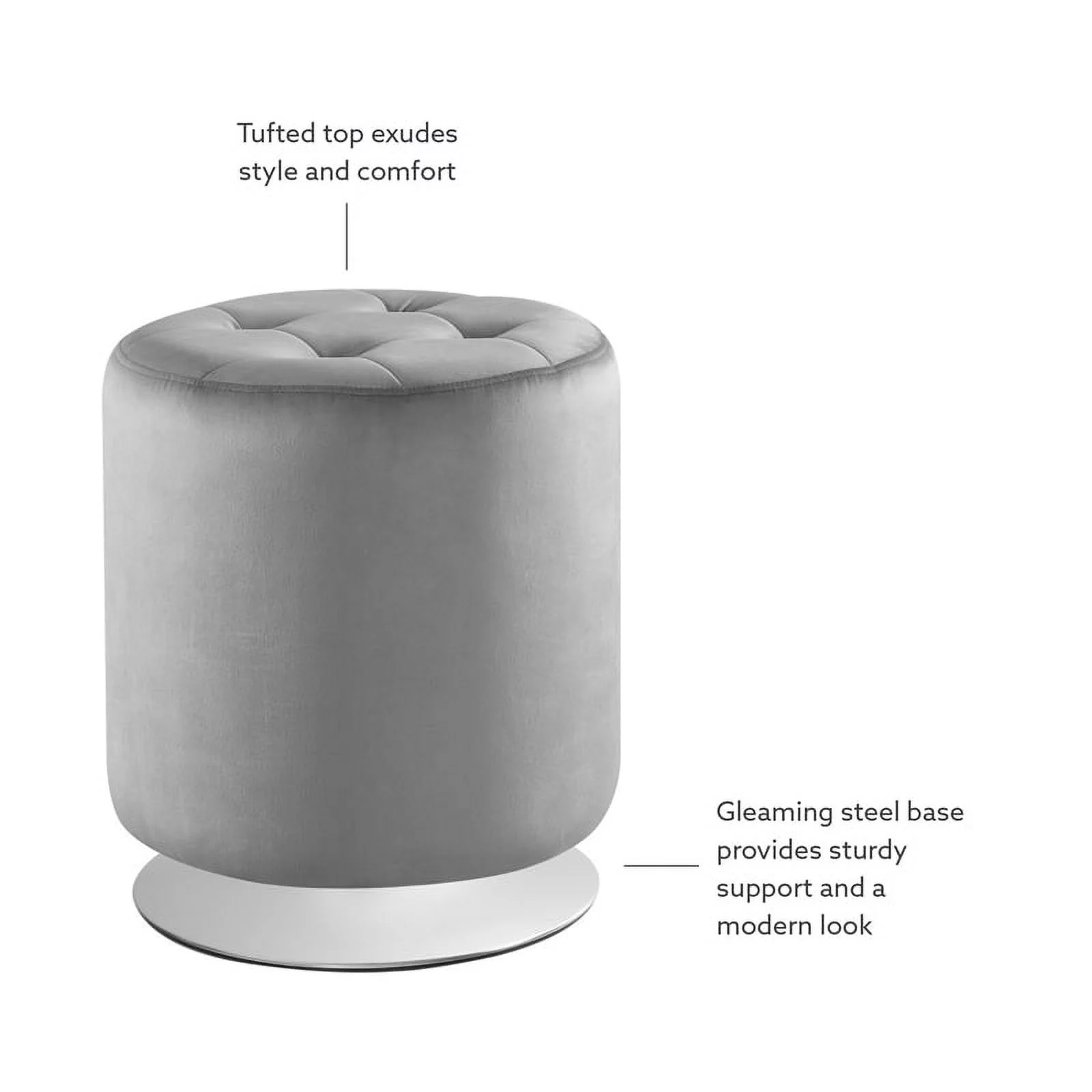 Linon Odin Round Faux Leather Swivel Ottoman in Gray