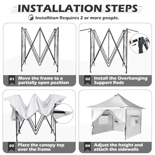 OUTFINE Heavy Duty Canopy 10x10 Pop Up Commercial Canopy Tent with 3 Side Walls Instant Shade, Bonus Upgrade Roller Bag, 4 Weight Bags, Stakes and Ropes (White, 10 * 10FT)