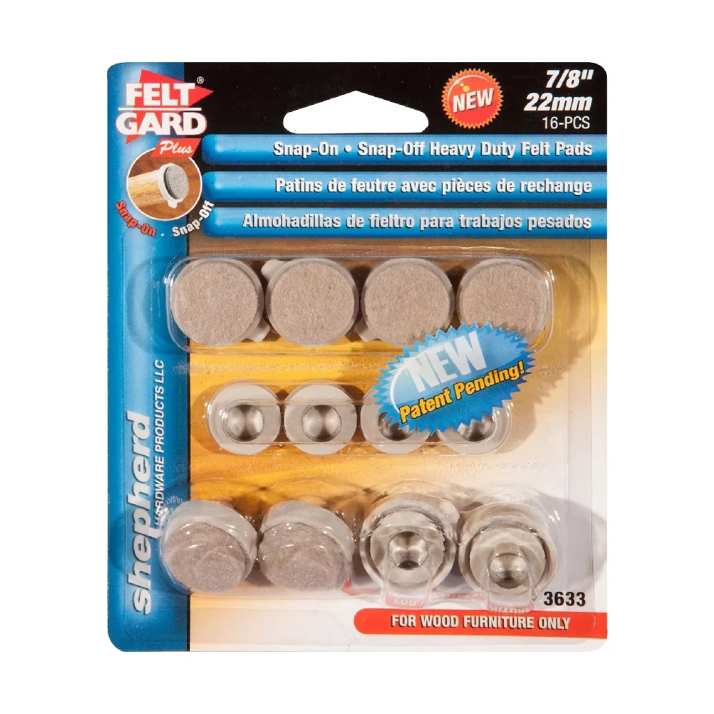 Shepherd Hardware Felt Gard Snap-on Snap-off Furniture Pads Glides Round Beige 8 Count, 12-Pack