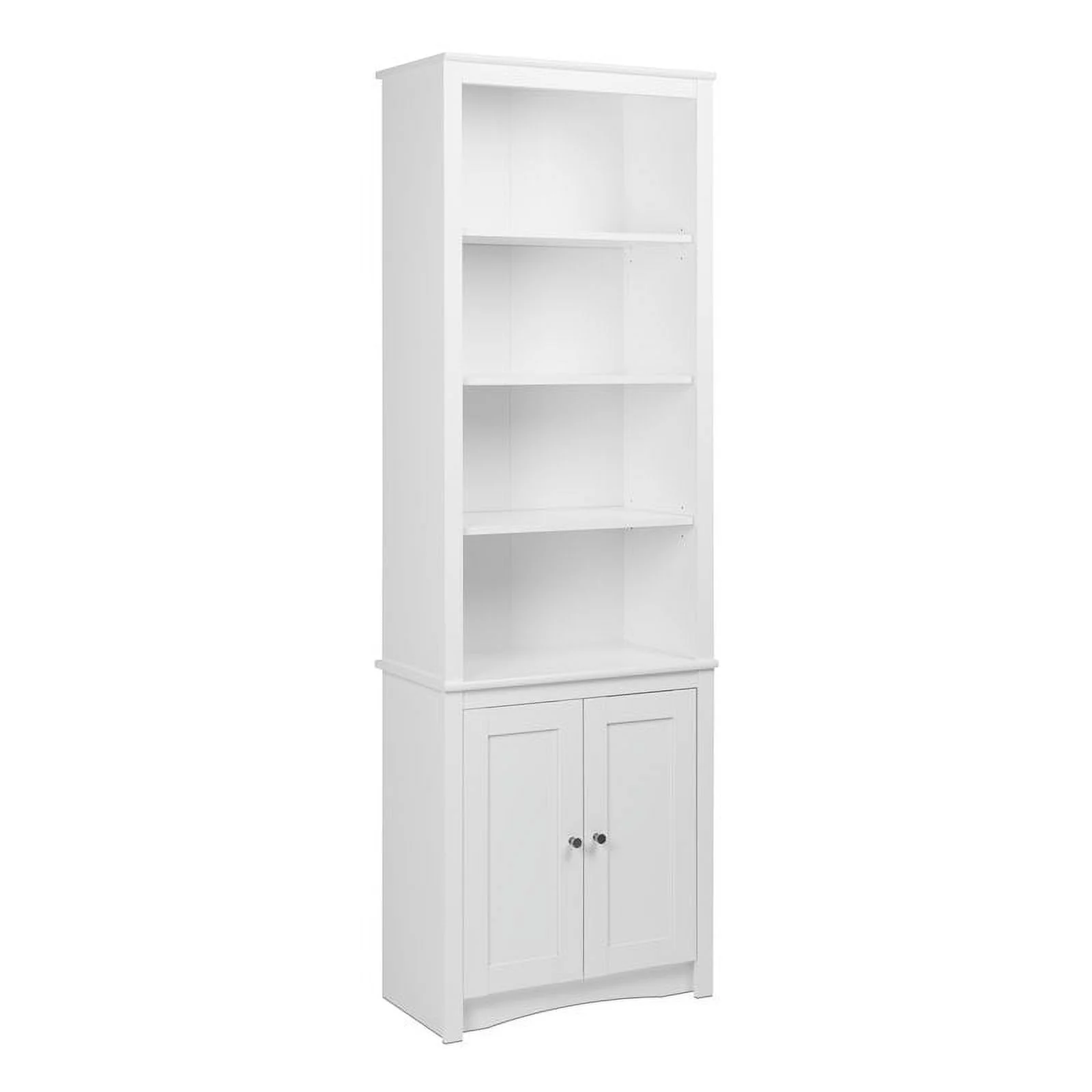Prepac Tall 6 Shelf Bookcase with 2 Shaker Doors, White