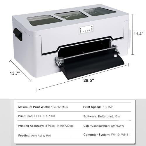 DTF Printer Machine - with XP600 Printhead, Faster Speed Higher Resolution 5760 * 1440dpi, T Shirt Printer DTF Transfer Machine with Roll Feeder, White Ink Mixing System (L8050)