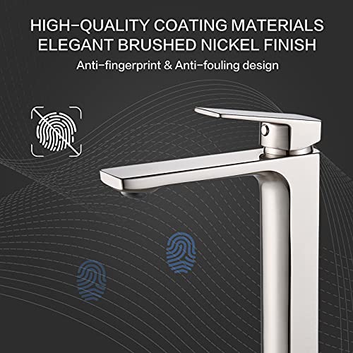 VOTON Vessel Sink Faucet Matte Black Tall Bathroom Faucet Single Handle Vanity Bathroom Sink Faucet 1 Hole Basin Mixer Tap with Water Supply Hose and Pop Up Sink Drain