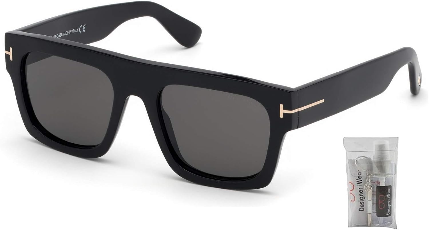 Tom Ford FT0711 Fausto 01A 53MM Shiny Black/Smoke Geometric Sunglasses for Men + BUNDLE with Designer iWear Eyewear Kit