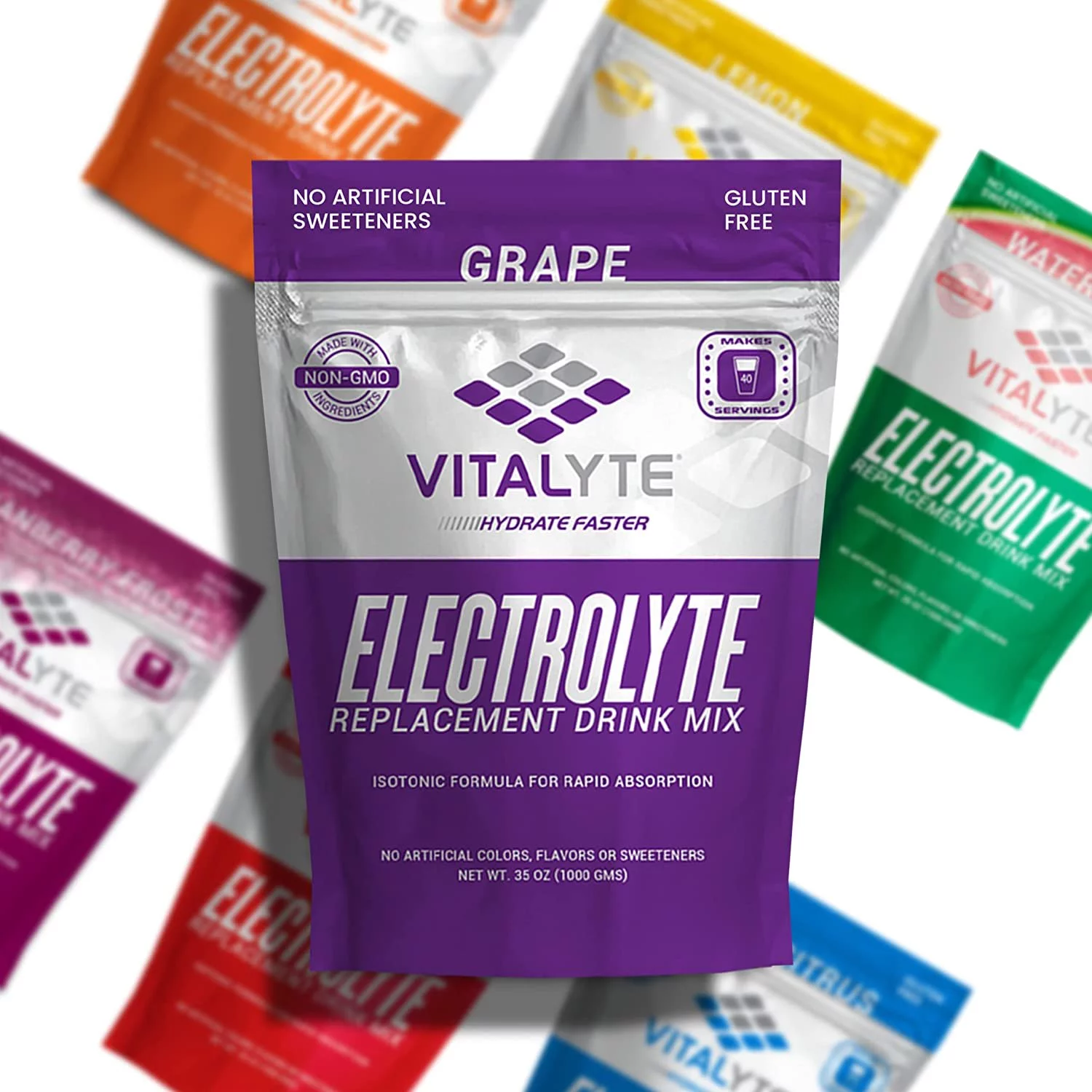 Vitalyte Electrolyte Replacement Powder Drink Mix, 40 16 Ounces per Serving (Grape)