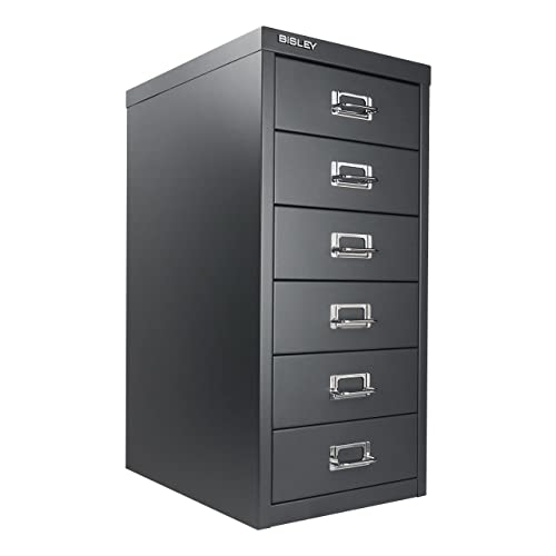 Bisley 10-Drawer Steel MultiDrawer Cabinet - Black, Chrome Pull Handles with Label Holders, Powder-Coated Steel, Removable Drawers, Fits Under Most Desks, Labels Included