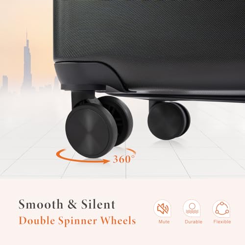 Sweetcrispy Carry on Luggage, Hard Shell ABS, Double Spinner Wheels Lightweight Suitcase TSA Lock, Navy Blue, 24 Inch