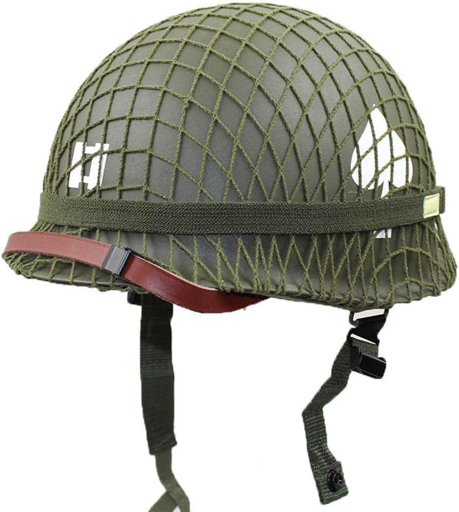 WW2 US Army M1 Green Helmet Replica with Net/Canvas Chin Strap DIY Painting
