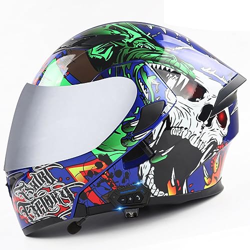 Bluetooth Motorcycle Modular Helmets DOT Approved Dual Anti-Fog Visorflip Up Full Face Helmets Built-in Mp3 Integrated for Adults Men Women