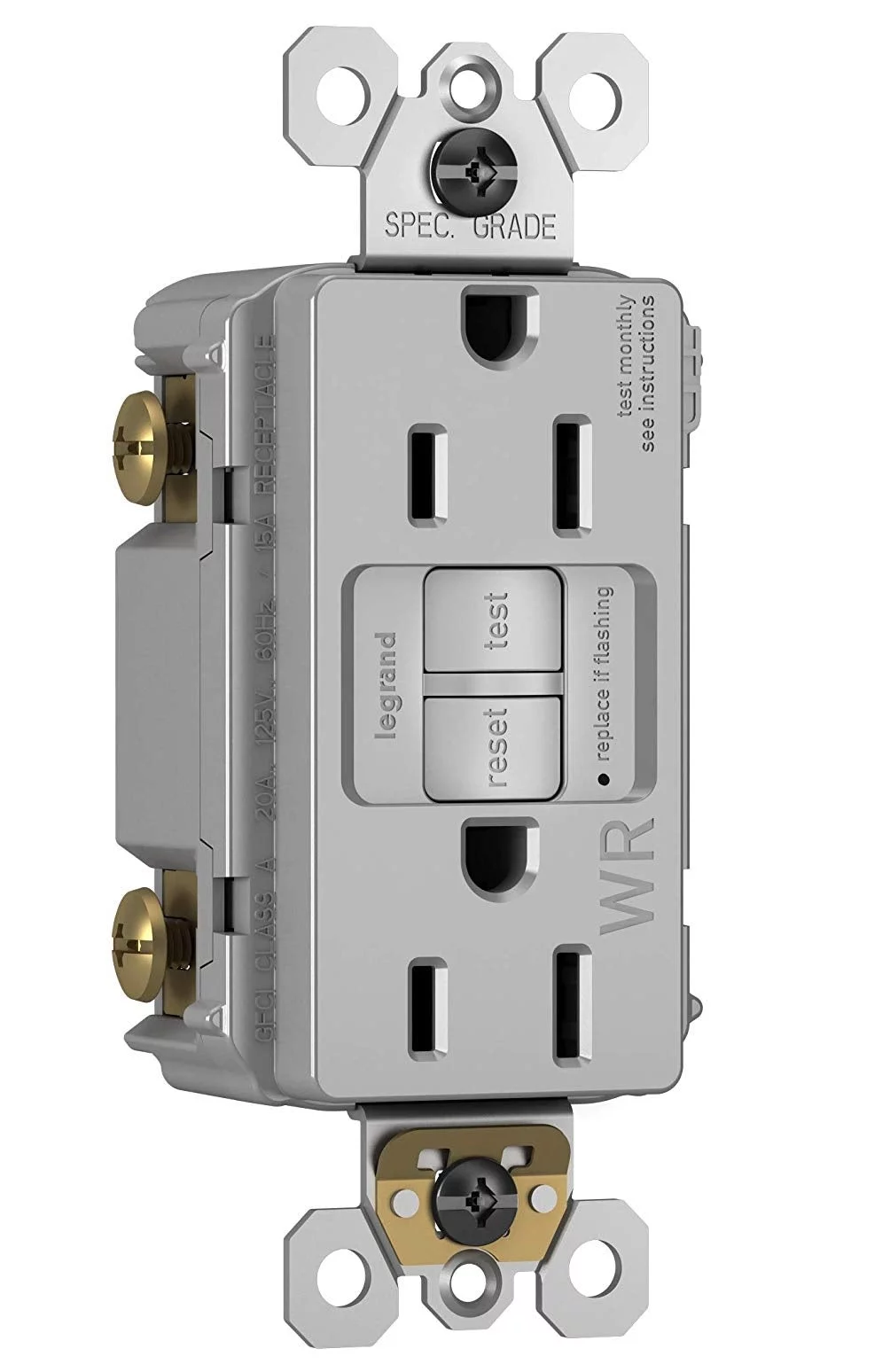 Legrand 1597TRWRGRYCCD4 Radiant GFCI Outlet,15-Amp, Gray, Each