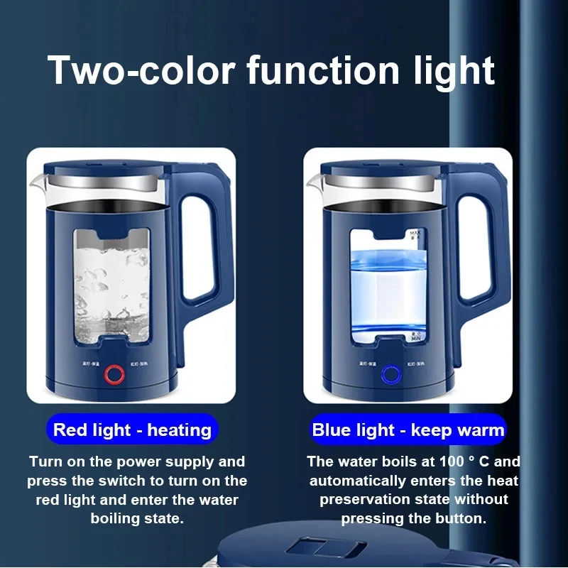 Kettle Quick Heating Hot Water Boiling Teapot Glass Blue Light Heater Pot Boiler Auto-Power Off Cooker EU  Plug
