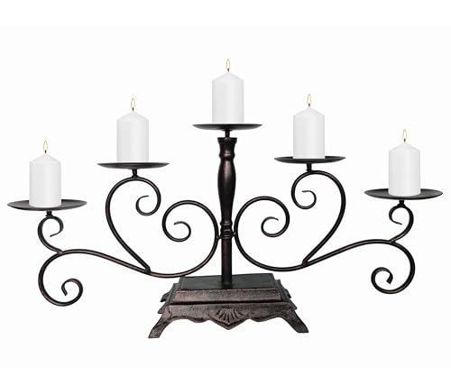 Fireplace Candle Holder 5 Candelabra for Pillar Candles Black Candle Stand - Iron Table Tealight Candle Holder Decor (5 Candelabra Pillar)
