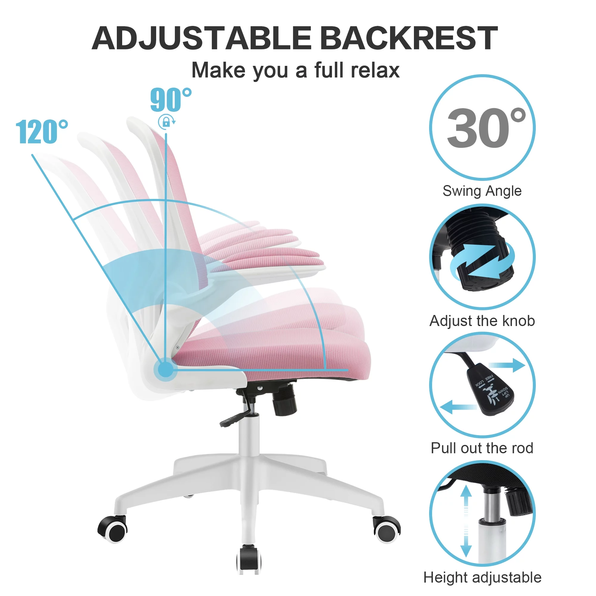 Office Chair, AMZFUN Ergonomic Desk Chair with Adjustable Height, Swivel Computer Mesh Chair with Lumbar Support and Flip-up Arms