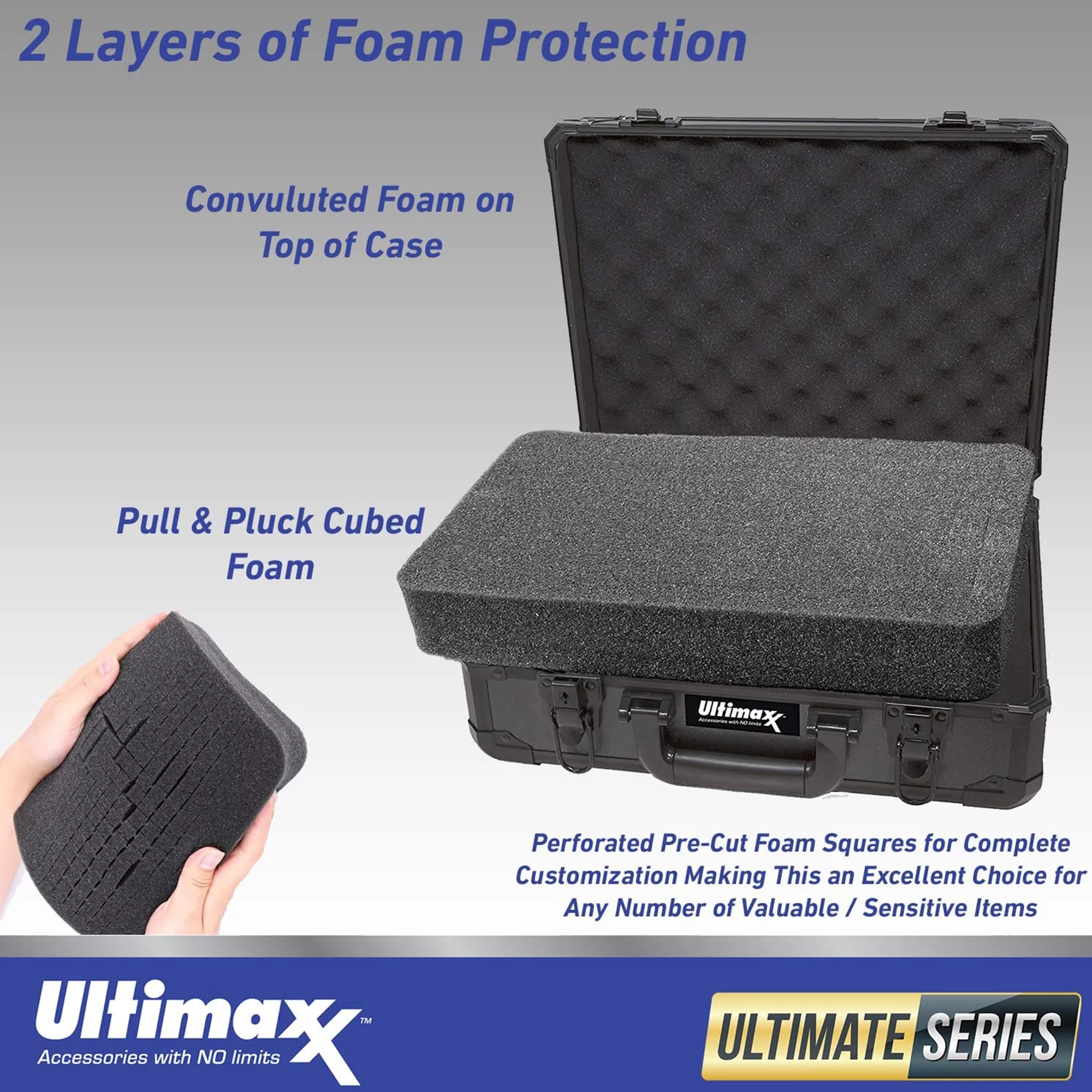 Ultimaxx Gadget Waterproof Hard Case Lockable Aluminum-Framed with Pick and Pluck Foam