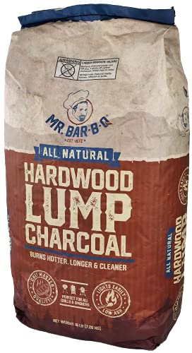 8 LB. All Natural Hardwood Lump Charcoal by Mr. Bar-B-Q, Natural Hardwood Lump Charcoal for BBQ, Grilling, Smoking, Kamado & Kettle Grills, Burns Hotter & Longer, Smoky Flavor, Low Ash & Easy to Light