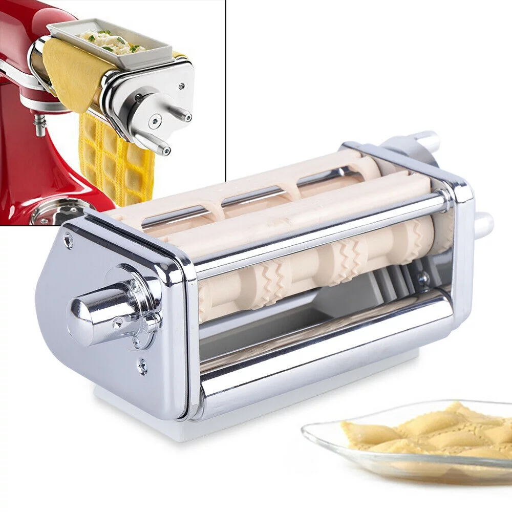 ZhdnBhnos Kitchen Pasta Roller Cutter Ravioli Maker Stand Mixer Attachment Kit Stainless Steel Silver