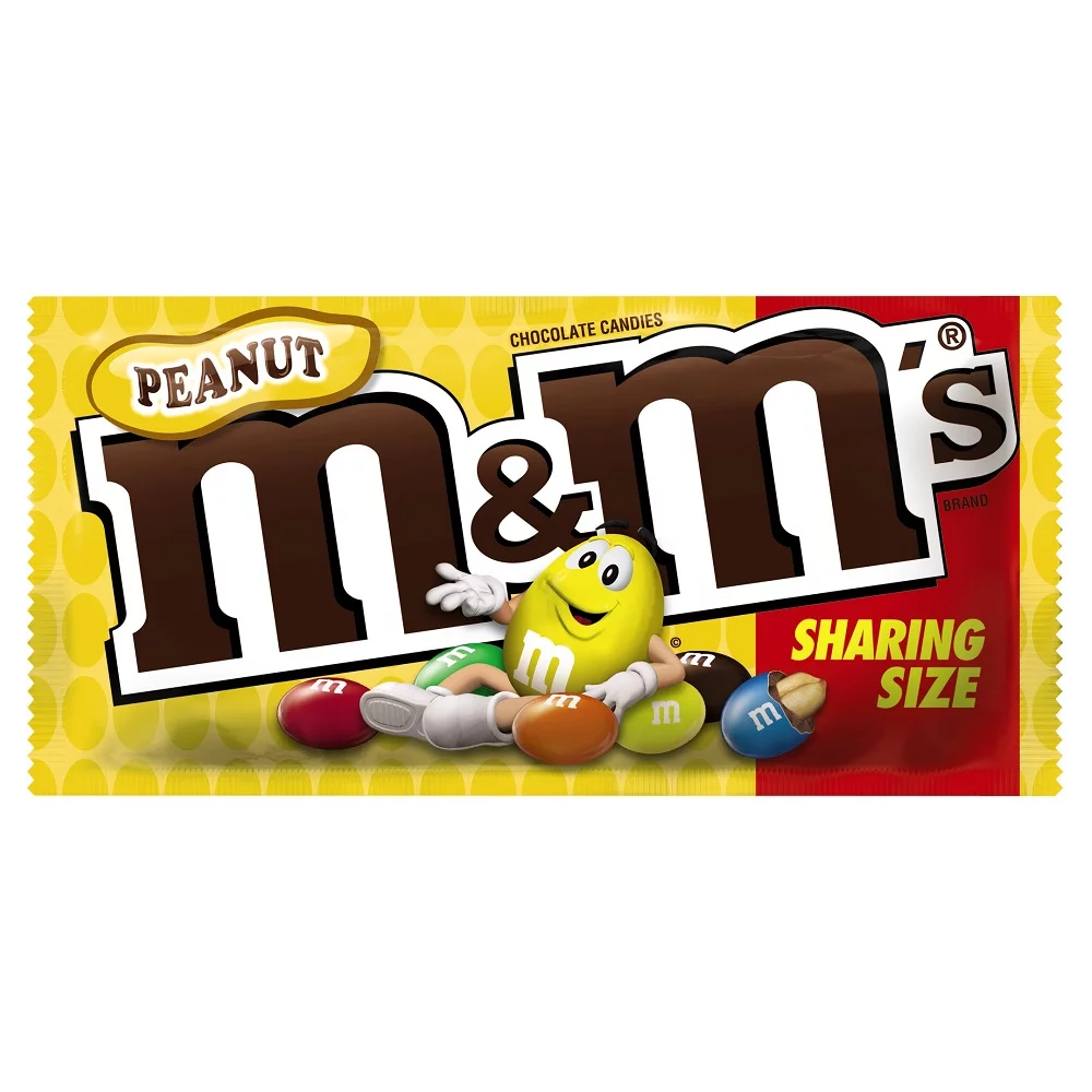 M&M's Peanut Chocolate Candy Sharing Size, 3.27 Oz., 24 Ct.