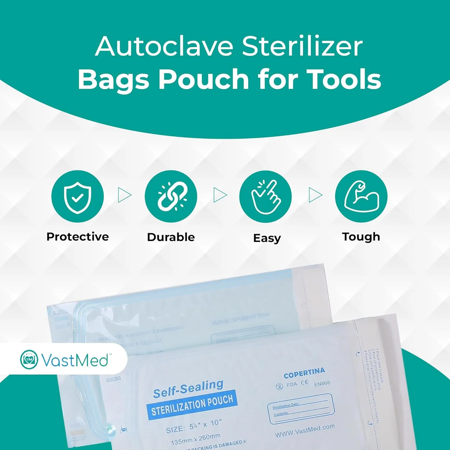 2000PCs COPERTINA Self Seal Sterilization Pouches with Dual Indicators for Dental Tools by VASTMED | Autoclave Sterilizer Bags Pouch for Tools