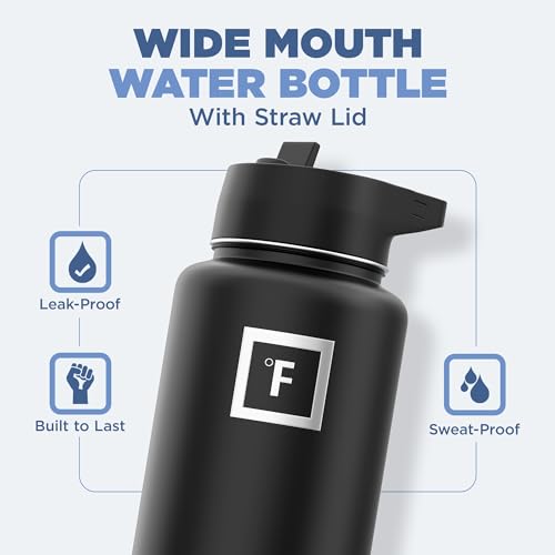 IRON °FLASK Camping & Hiking Hydration Flask with 3 Lids - Stainless Steel, Double Walled & Vacuum Insulated Water Bottle - Leak Proof & BPA Free 32 Oz