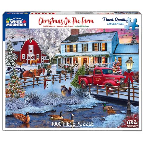 White Mountain 1000 Piece Jigsaw Puzzle Winter Christmas Holiday Puzzles for Adults and Kids 24