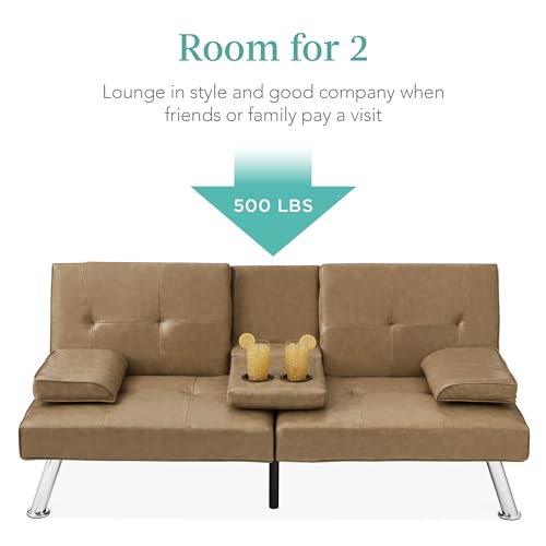 Best Choice Products Faux Leather Upholstered Modern Convertible Futon, Adjustable Folding Sofa Bed, Guest Bed w/Removable Armrests - Blue