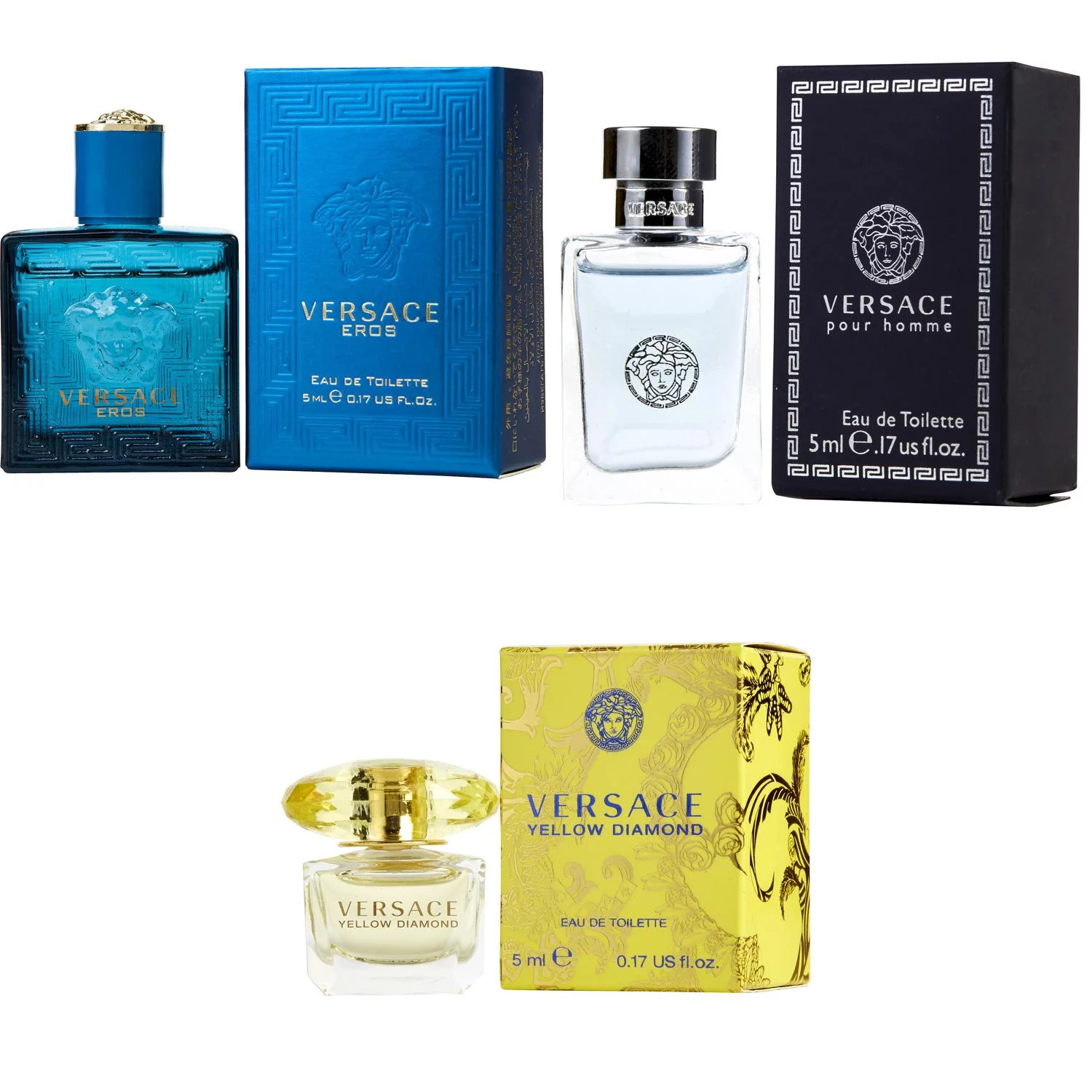 Versace Eros Men EDT, Pour Homme EDT, Yellow Diamond  EDT - 5ml 3PK Kit