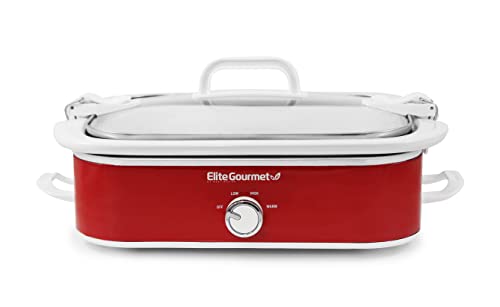 Elite Gourmet MST-5240 Casserole Crock Slow Cooker, Locking Lid Adjustable Temperature Keep Warm Oven & Dishwasher-Safe Casserole Pan, 3.5Qt Capacity, Red