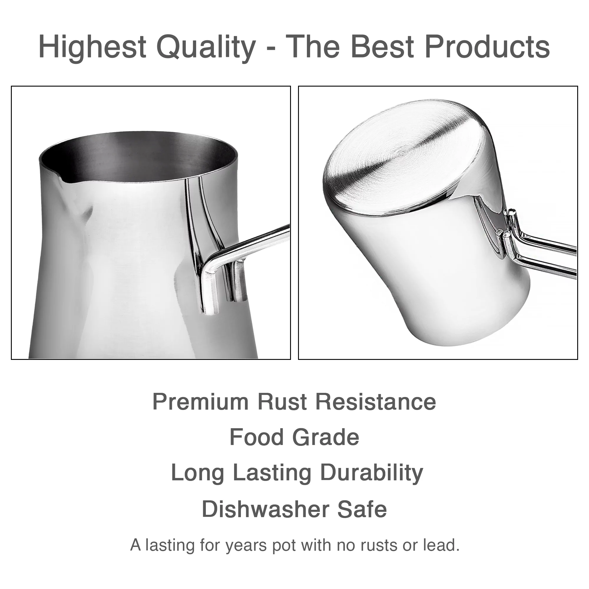 CRYSTALIA Turkish Coffee Pot 18/10 Stainless Steel, Stove Top Tea Maker, Milk Warmer, Greek Arabic Coffee Cezve Briki for Cooking, Chocolate Heater, Butter Melting Cup, 15 oz Coffee Server