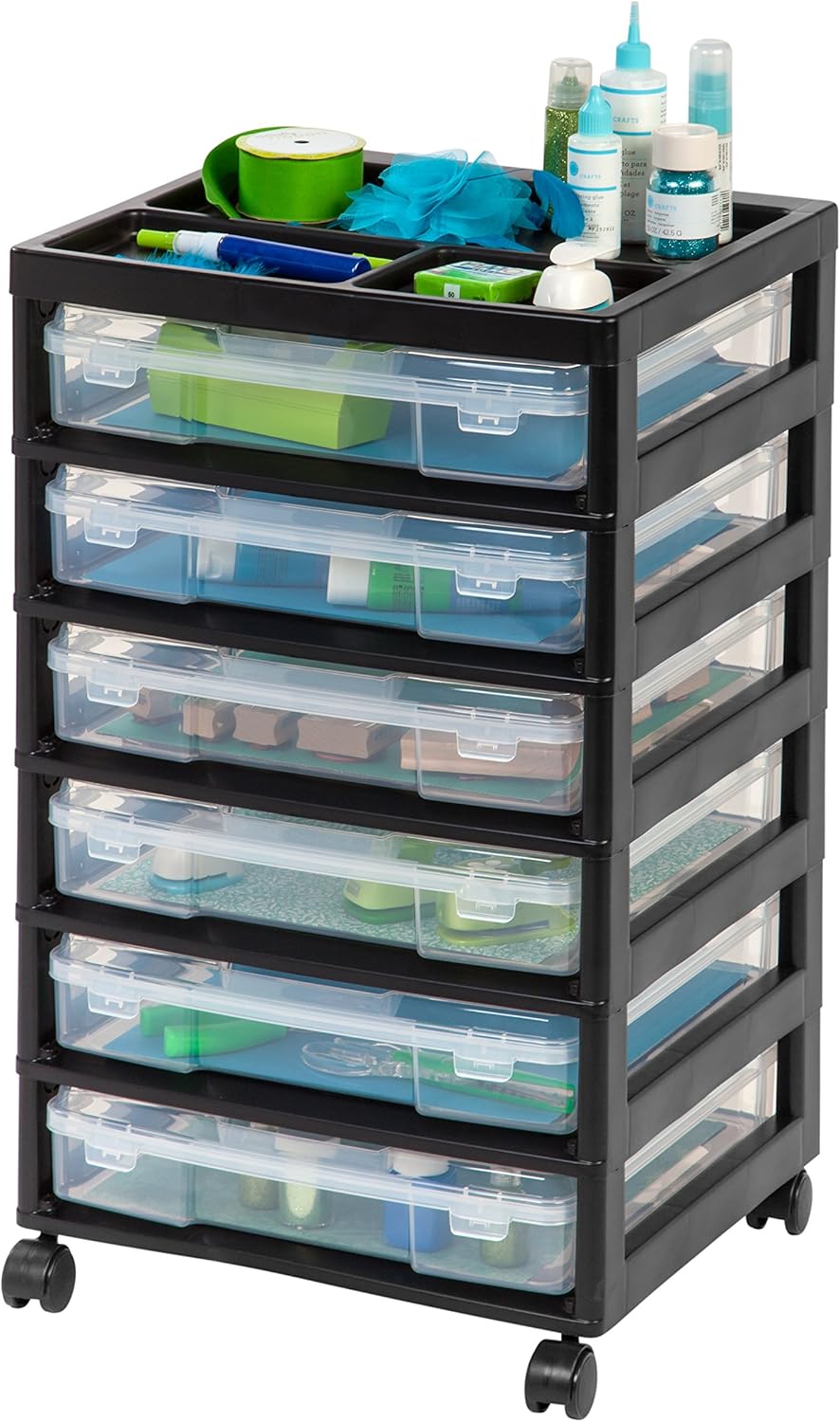IRIS USA 150816 IRIS 6-Drawer Scrapbook Cart with Organizer Top, Black