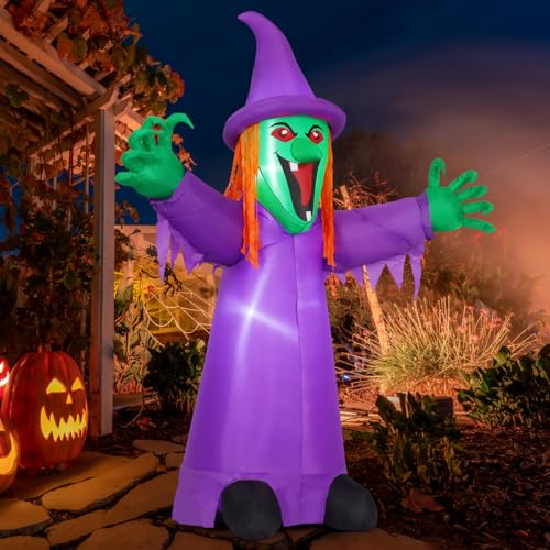COMIN 8 FT Halloween Inflatables Shakable Witch Outdoor Decorations Blow Up Yard Scary with Built-in LEDs for Indoor Party Garden Lawn Decor