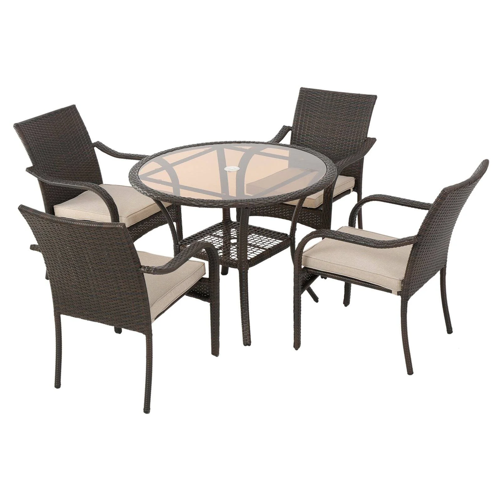 Bailey Wicker 5 Piece Round Patio Dining Set with Cushion
