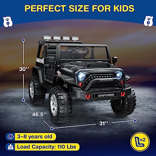L8 2 Seater Ride On Car, 12V Kids Electric Car w/Remote Control, 4-Wheel Suspension, Bluetooth Speaker, Multi Music Modes, 3 Speeds, LED Lights, Xmas & Birthday Gift Ideas for Kids Ages 3+