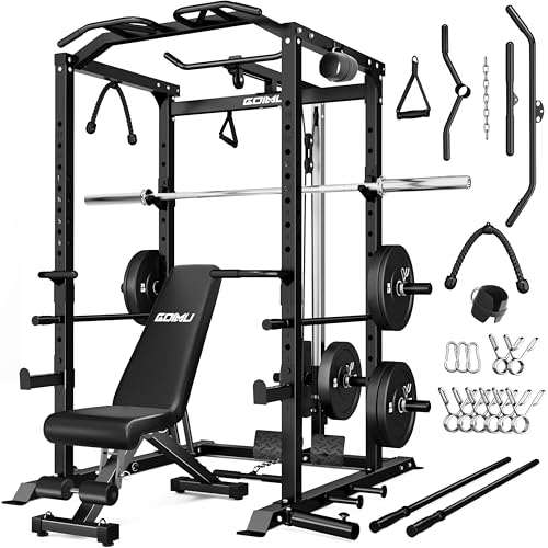 C1-V4 Power Cage, 2000LBS Squat Rack with LAT Pulldown, Multi-Function Weight Cage Strength Training Machine, Workout Cage with More Attachments for Home Gym Garage