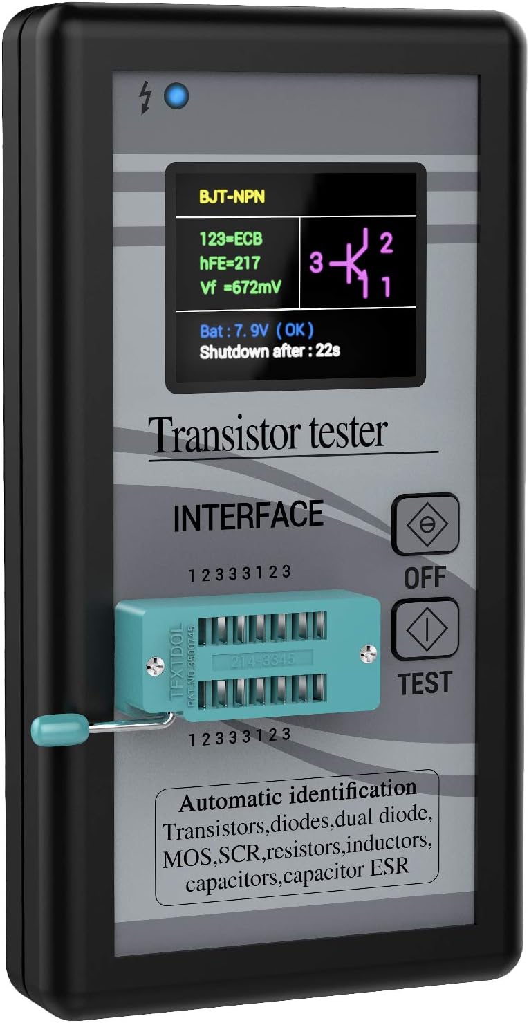 Transistor Tester, DROK Mosfet Transistor Capacitor Tester, Mega328 NPN PNP Transistor Diode Resistor Inductor Capacitance MOS SCR ESR Meter Automatic Checker Detector