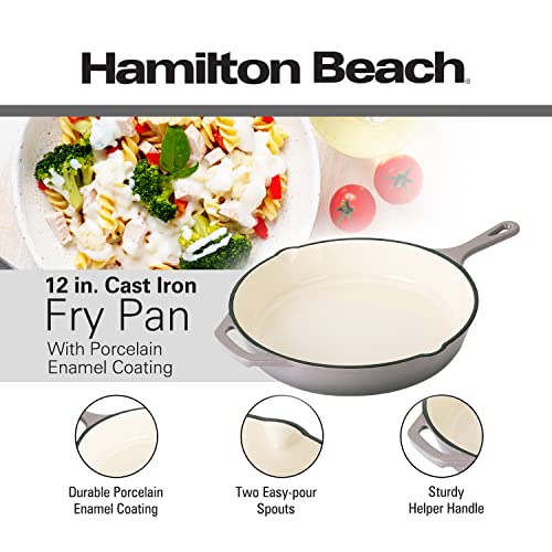 Hamilton Beach Enameled Cast Iron Fry Pan 10-Inch Cream, Cream Enamel Coating, Skillet Pan for Stove Top and Oven