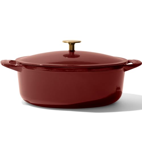 Made In Cookware - Oval Dutch Oven 7.5 Quart - Ruby Red - Enameled Cast Iron - Exceptional Heat Retention & Durability - Professional Cookware - Crafted In France - Induction Compatible