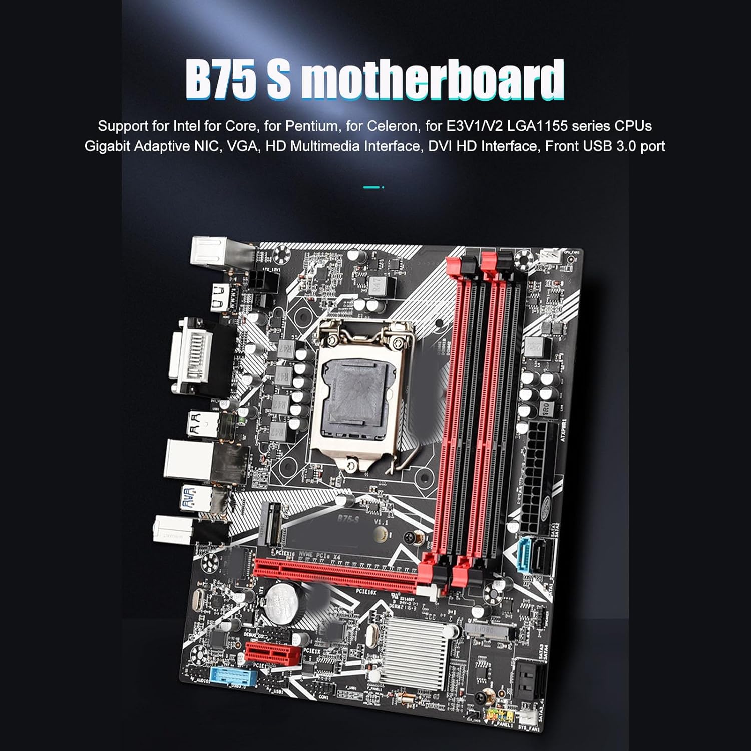 ATX Motherboard 64GB DDR3 LGA1155 Computer Motherboard with SATA3.0, 4 USB3.0, 6 USB2.0, Gigabit NIC, PCIEX16 Graphics Card Slot