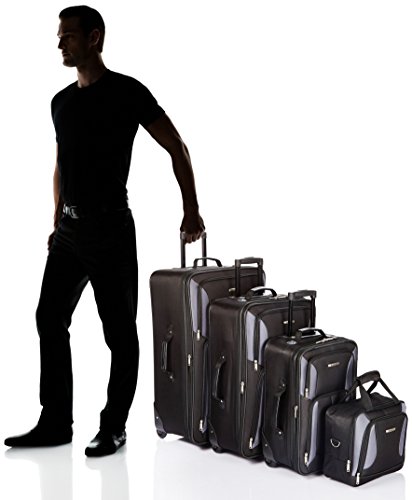 Rockland Journey Softside Upright Luggage Set,Expandable, Lightweight, Black, 4-Piece (14/19/24/28)
