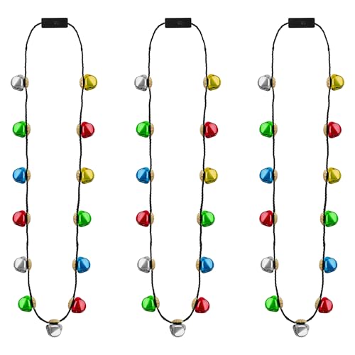Christmas Light Necklace, 3Pcs Bells Light up Christmas Necklace, Jingle Bells Xmas Necklaces Women Men, 3 Modes Party Favors Ugly Sweater Holiday Party Supplies Accessories
