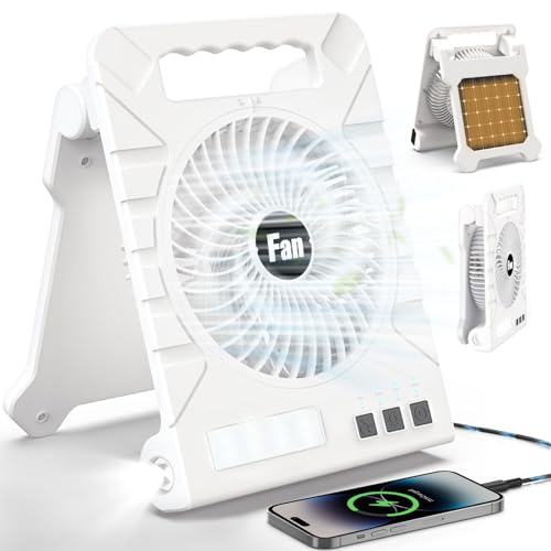 Portable Battery Powered Fan Rechargeable with LED Lantern, 10000mAh Solar Camping Fan, 4 Speeds & 1-4H Timer, Suitable for Camping, Tents, Fishing, Beach, Power Outage and Outdoor Activities
