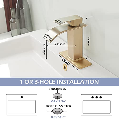 BWE Vessel Sink Faucet Modern Waterfall Chrome Single Hole Bathroom Faucet Single Handle with Pop up Drain Without Overflow Assembly Vanity Basin Bath Sink Faucets Mixer Tap