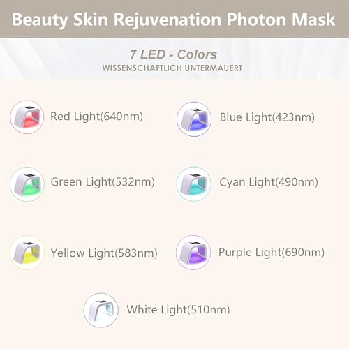 Led-Face-Tool，LED Light Therapy Facial Mask，7 in 1 Beauty Equipment for Skin Care at Home