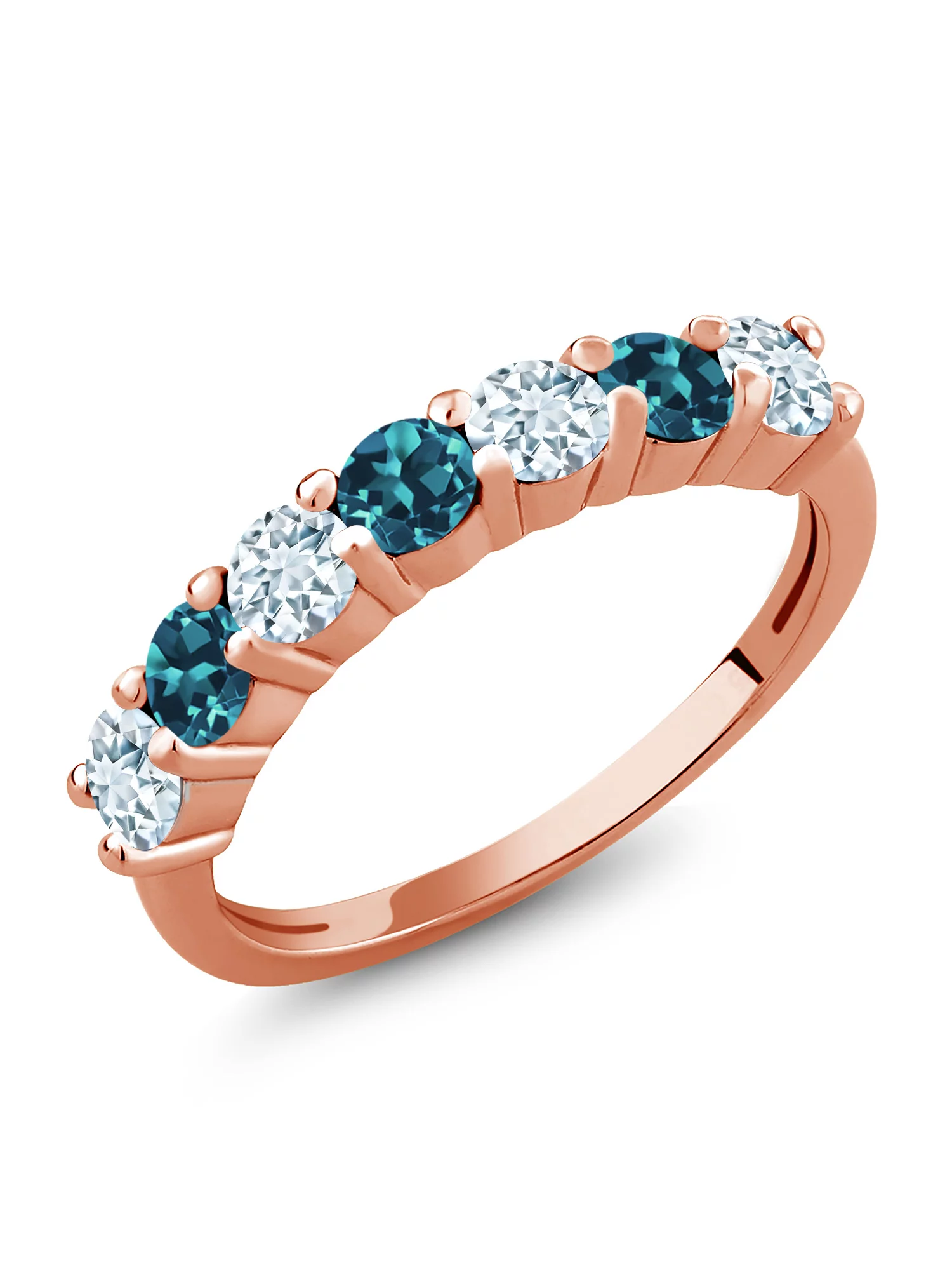 Gem Stone King 18K Rose Gold Plated Silver Sky Blue Aquamarine London Blue Topaz Anniversary Ring For Women (1.34 Cttw, Gemstone Birthstone, Available in Size 5, 6, 7, 8, 9)