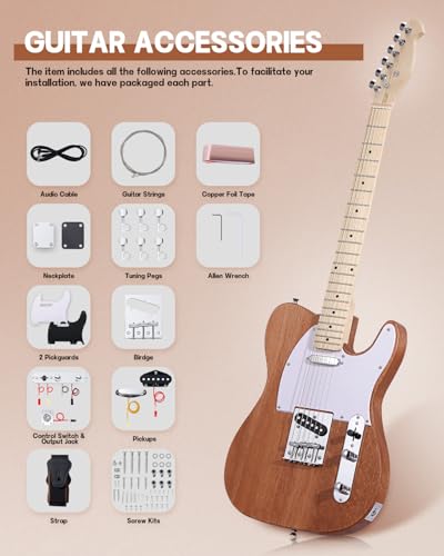 Leo Jaymz DIY Single Cut Electric Guitar Kits with Mahogany Body and Neck - Rosewood Fingerboard and All Components Included (LP Hollow)