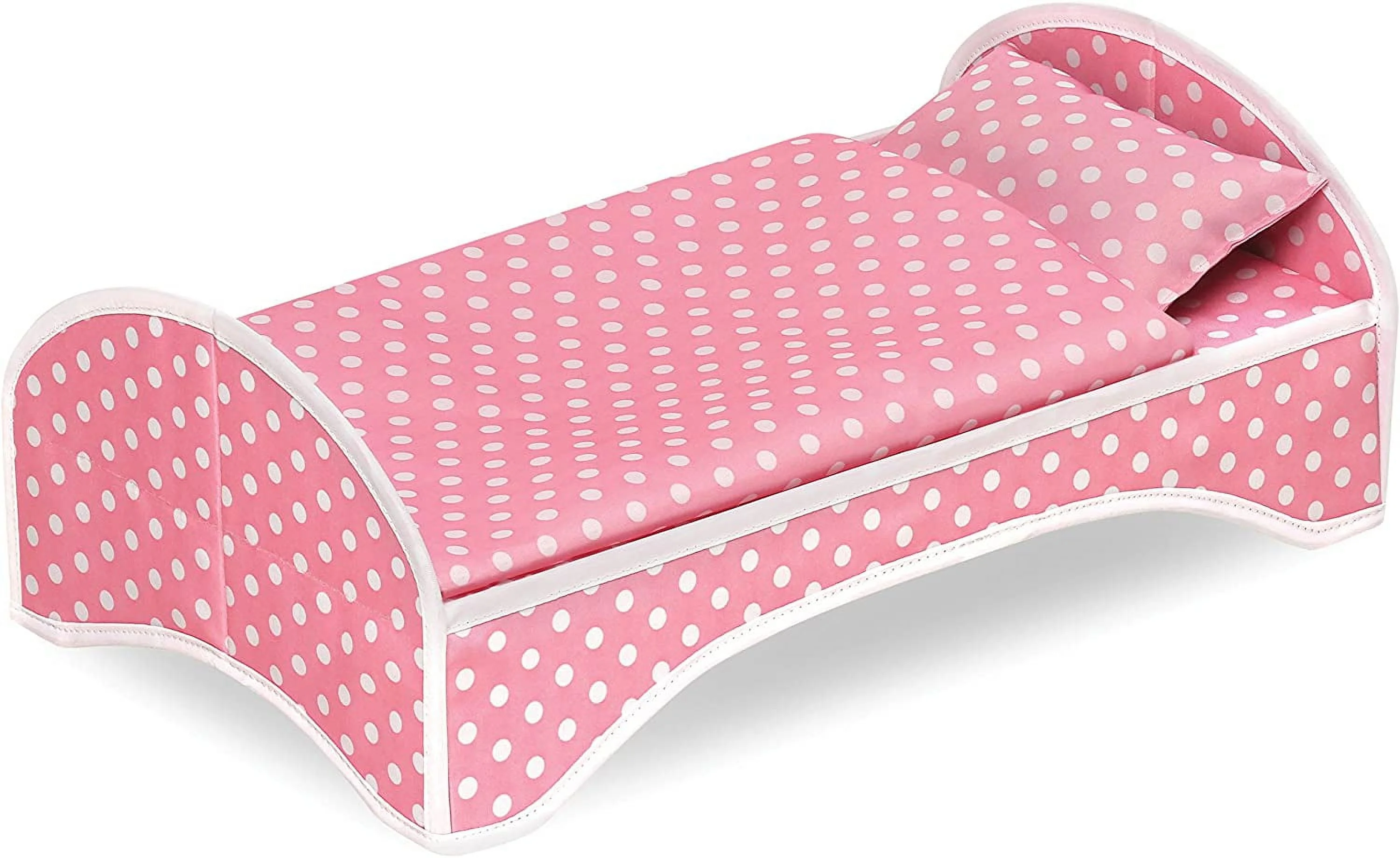 Badger Basket 3-in-1 Trolley Doll Carrier with Rocking Bed and Bedding - Pink/Polka Dot-Material:100% Polyester Fabric