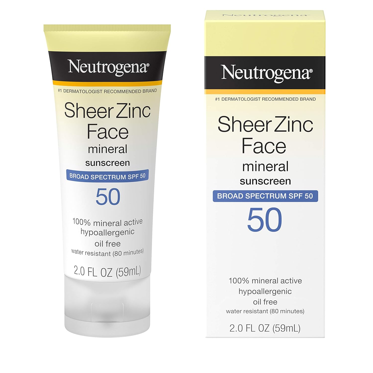 Neutrogena Sheer Zinc Oxide Dry-Touch Face Sunscreen with Broad Spectrum SPF 50, Oil-Free, Non-Comedogenic & Non-Greasy Mineral Sunscreen, 2 fl. oz